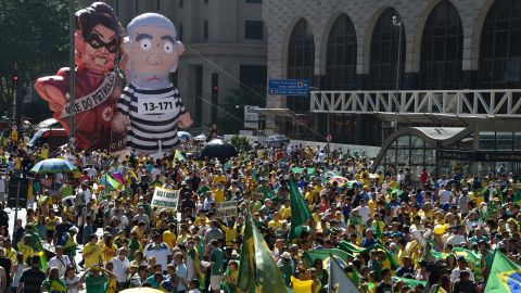 Activists supporting Rousseff's impeachment take part in a protest Sunday in Sao Paulo.