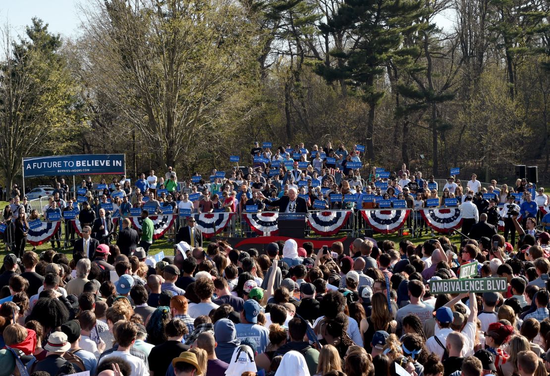 Democratic Presidential Candidate Bernie Sanders speaks during "A Future To Believe In GOTV Rally" in Brooklyn's Prospect Park.