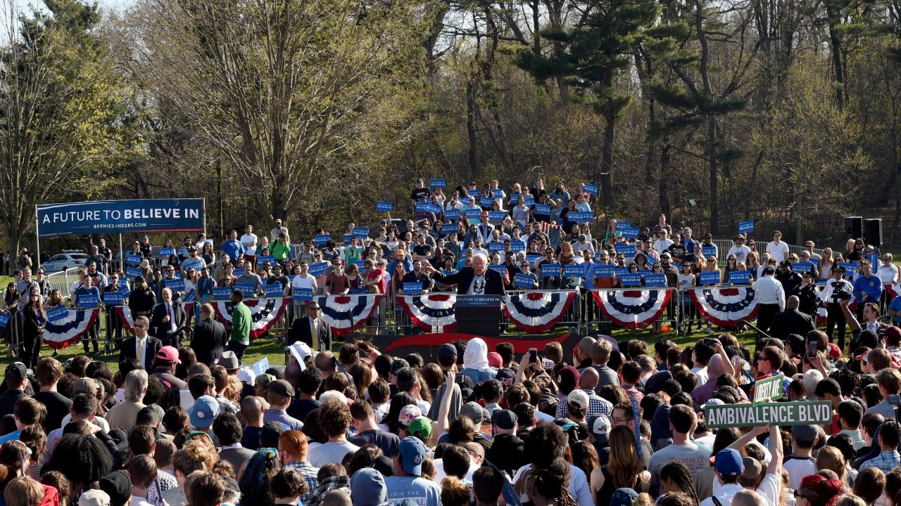 Democratic Presidential Candidate Bernie Sanders speaks during "A Future To Believe In GOTV Rally" in Brooklyn's Prospect Park.