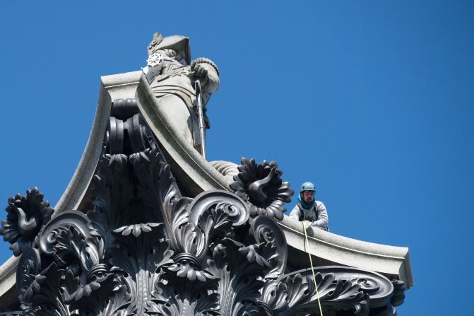 The protests were carried out across London, adding masks to famous statues to highlight the problem of air pollution.