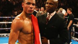 LONDON, ENGLAND - DECEMBER 12:  Chris Eubank Jr celebrates victory over Gary O'Sullivan with father Chris Eubank after the WBA Middleweight final eliminator contest at The O2 Arena on December 12, 2015 in London, England.  (Photo by Richard Heathcote/Getty Images)