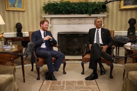President Barack Obama meets with Prince Harry in the Oval Office on October 28, 2015. 