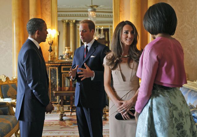 The President, the first lady and the Duke and Duchess of Cambridge meet in London's Buckingham Palace on May 24, 2011. 