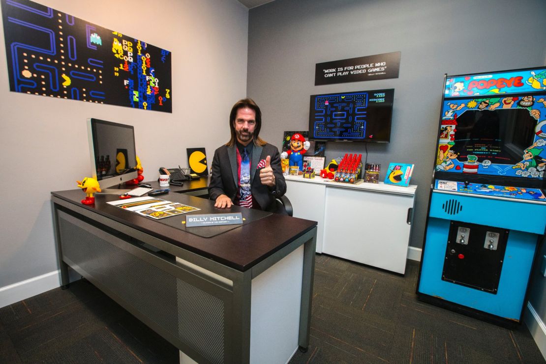 Billy Mitchell sits in his Hollywood, Florida, office where he develops custom arcade game covers.