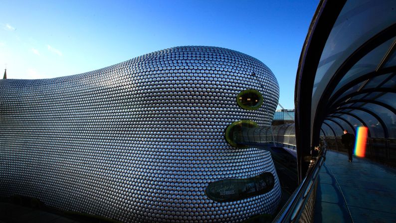 The futuristic landmark Selfridges store in Birmingham  dominates the skylines.