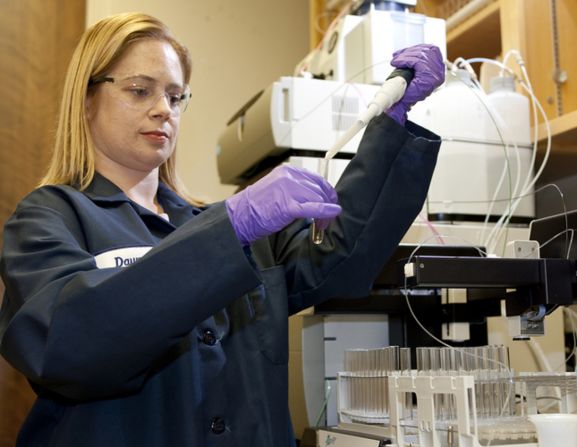 Dr. Dawn Shaughnessy's group at the Lawrence Livermore National Laboratory discovered element 117. Pictured, she prepares a sample for chemical analysis of the as yet unnamed element 117. 