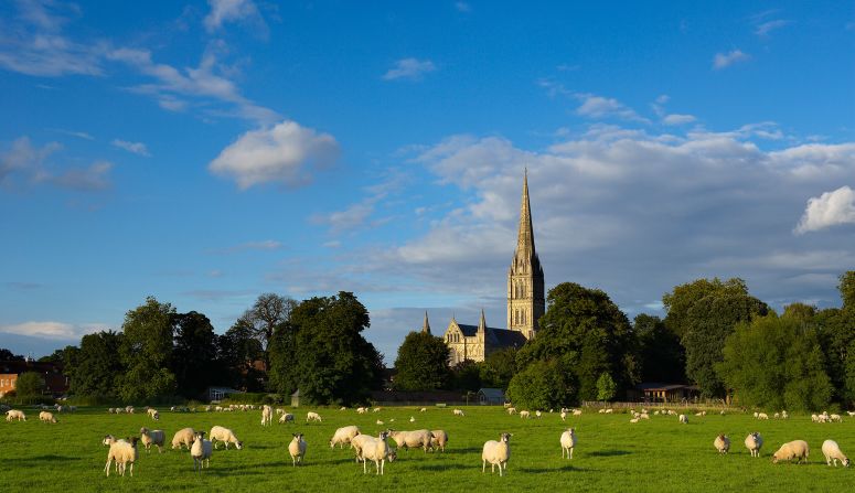 Standing only 13 kilometers from Stonehenge, <a href="index.php?page=&url=http%3A%2F%2Fwww.salisburycathedral.org.uk%2F" target="_blank" target="_blank">Salisbury Cathedral</a> in Wiltshire is one of England's most beautiful churches. The structure, built between 1220 and 1258, has Britain's tallest spire -- 332 steps to the top of the tower -- and Europe's oldest working clock.