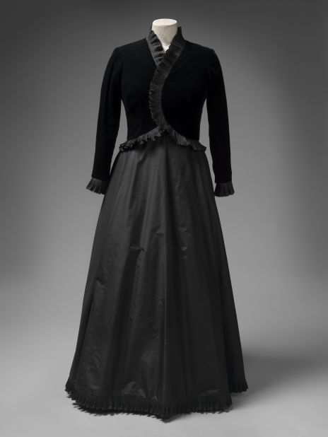 Black silk velvet and taffeta dress by Ian Thomas, worn to meet Pope John Paul II at the Vatican. 