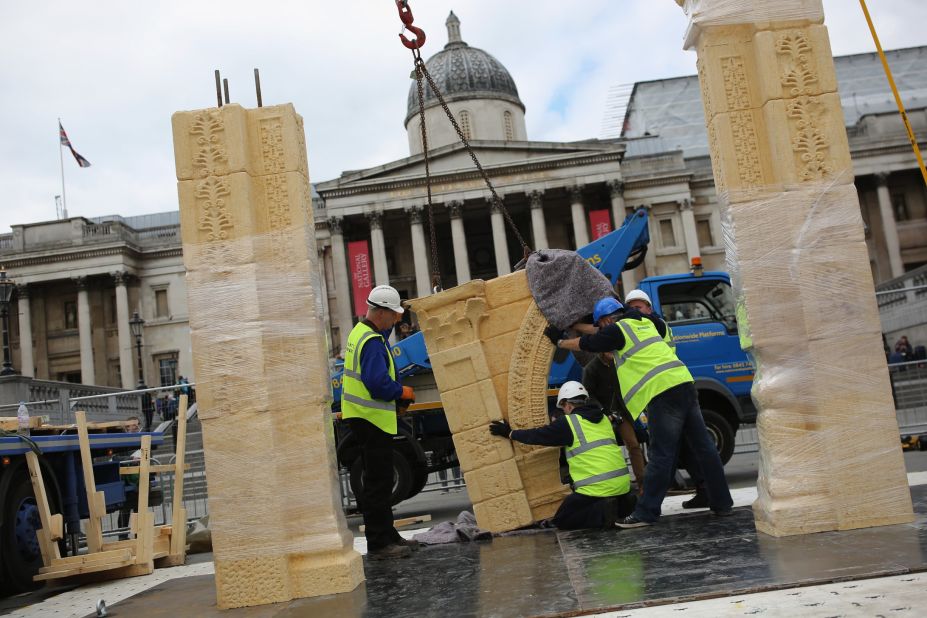 The newly constructed arch is being unveiled to coincide with World Heritage Week, which runs from April 19-21. The structure will be on display in London for three days before beginning a world tour. 