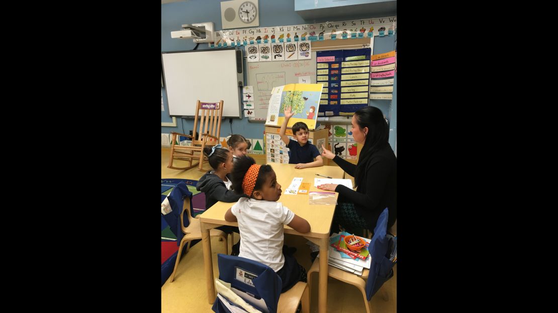 Kindergarten teacher Amy Colt does a guided reading lesson at P.S. 94.