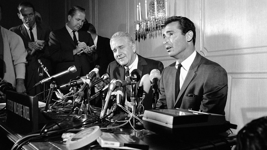 Sandy Koufax, right, one of the best pitchers in MLB history, said in a press conference in Beverly Hills on November 18, 1966, he had asked the Los Angeles Dodgers to retire him because of painful arthritis in the elbow of his pitching arm. He was 30 at the time and had just won his third Cy Young Award after leading the Dodgers to the National League pennant.