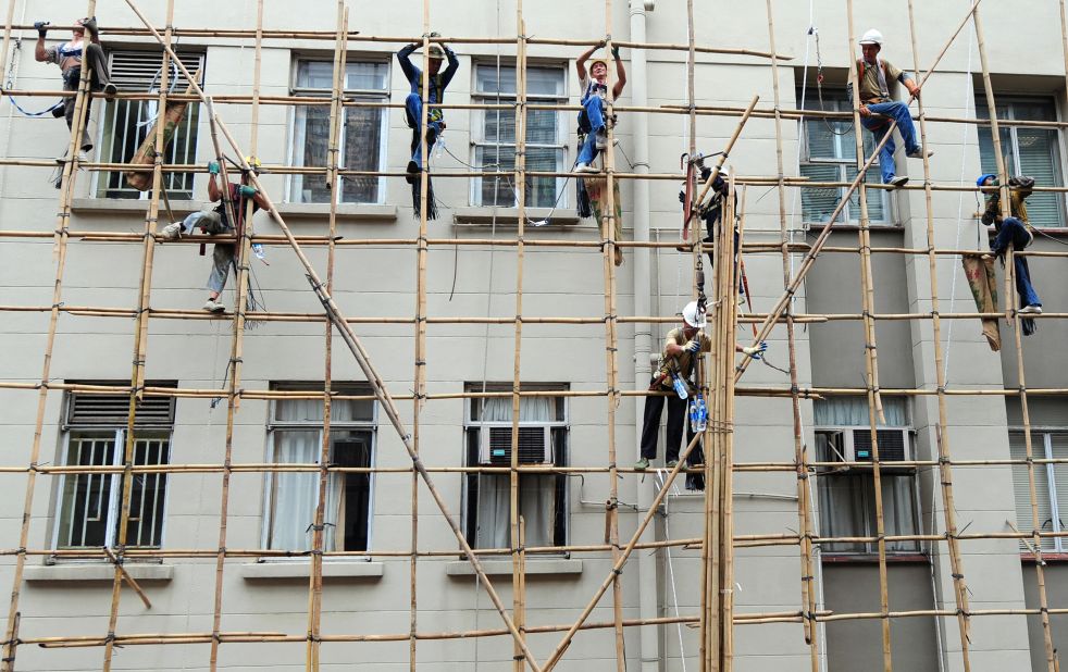 In Hong Kong, bamboo is often used as scaffolding for construction of new buildings around the city. 