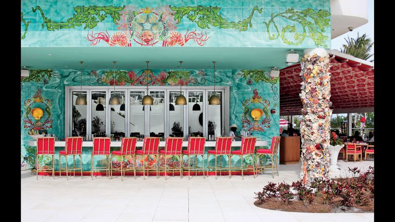 The beachfront Faena Hotel Miami Beach kept the facade of the circa 1948 Saxony Hotel but turned the inside into an ode to modernism. 
