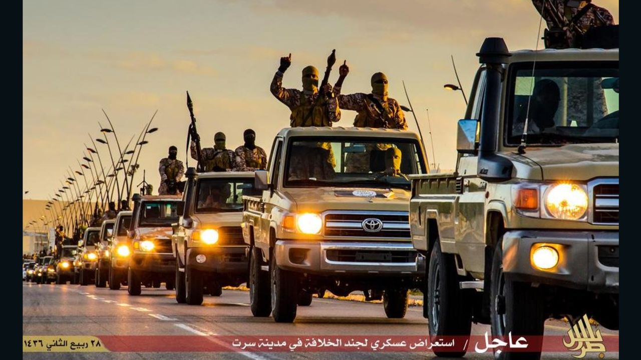 ISIS released still pictures purporting to show massive parade of their militants in the city of Sirte, Libya