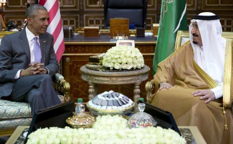 Obama and Saudi King Salman meet at Erga Palace in Riyadh on Wednesday, April 20. The White House moved to tamp down suggestions that ties with Saudi Arabia are fraying, with administration officials saying the two leaders "really cleared the air" in their meeting.