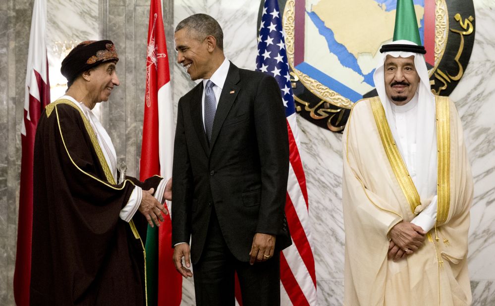 Before Britain, Obama met with Oman's Deputy Prime Minister Sayyid Fahad Mahmoud Al Said, left, and Saudi King Salman at the Gulf Cooperation Council summit, which took place Thursday, April 21, in Riyadh, Saudi Arabia. Obama spoke with Gulf leaders about regional conflicts, the role of Iran and the fight against ISIS.