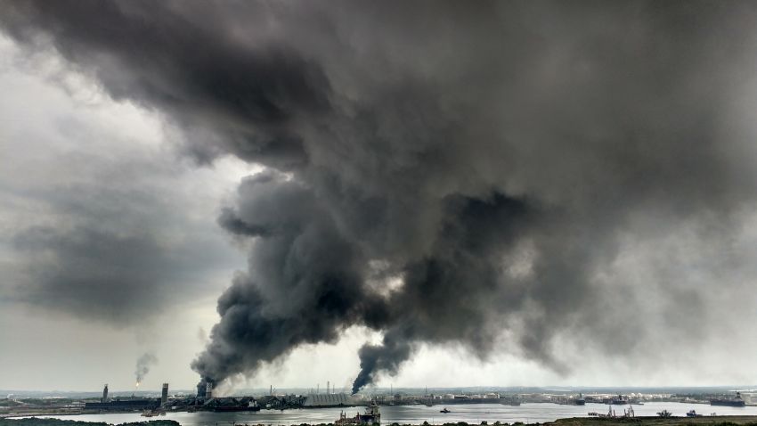 Plumes of smoke rise from the Pemex petrochemical plant in Coatzacoalcos, Mexico following an explosion Wednesday.