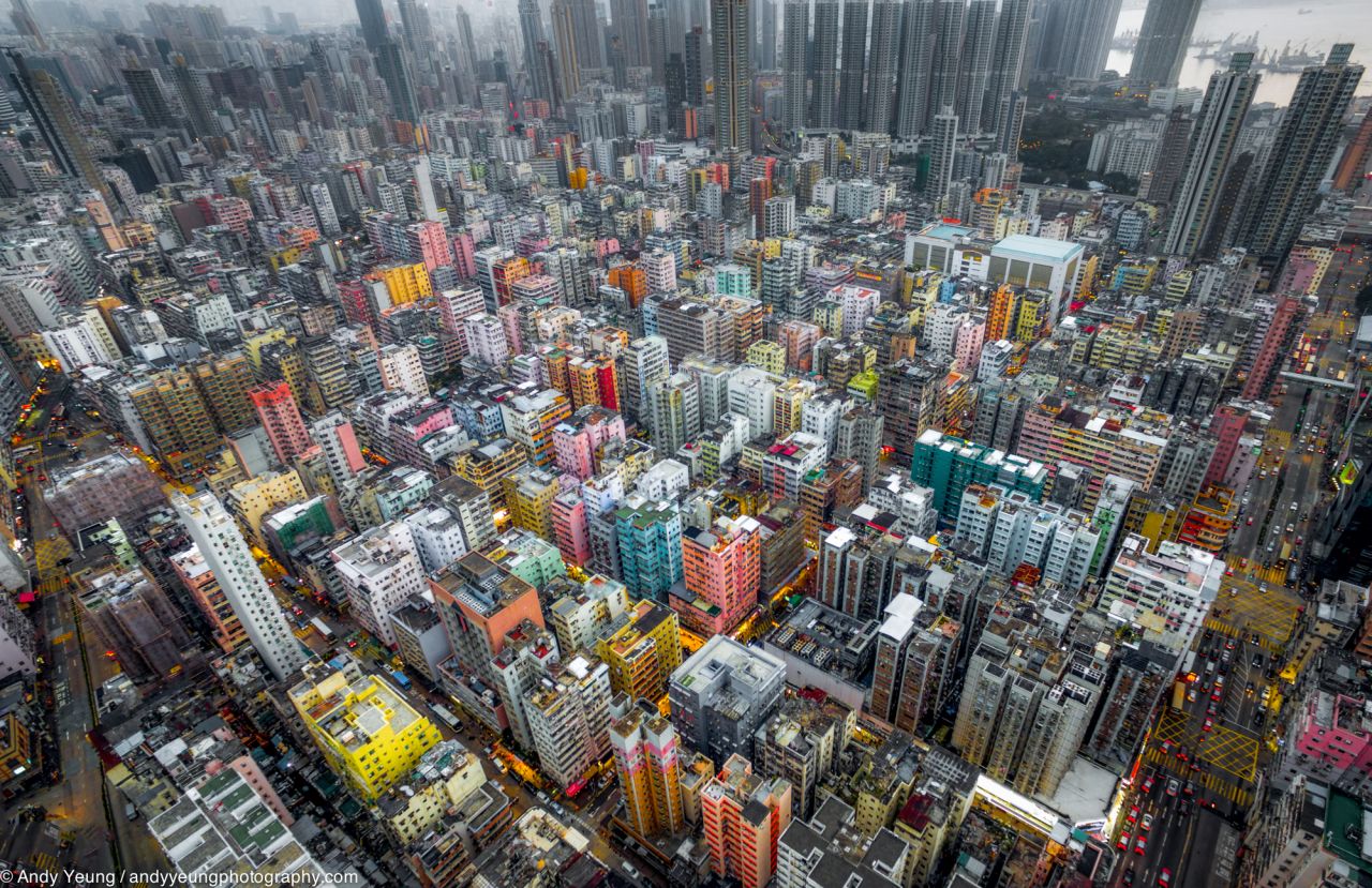 Order, chaos or both? Yeung's images explore the architectural character of Hong Kong from an aerial view.