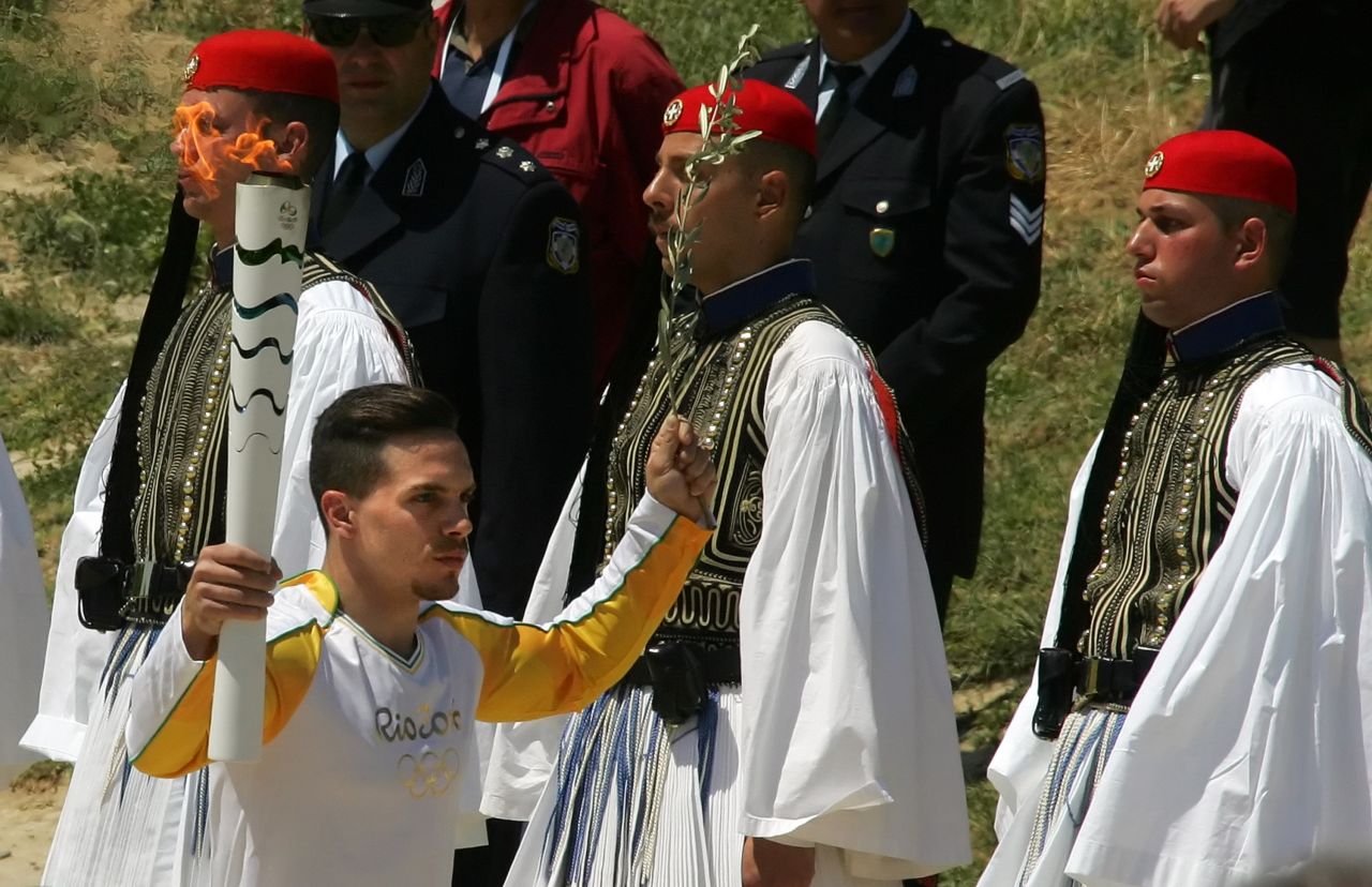 Gold medal-winner Petrounias said he was said <a href="http://edition.cnn.com/2016/04/20/sport/olympics-2016-torch-relay-brazil-greece/index.html">he was shocked</a> to be chosen as the first torch bearer. "I was driving when I heard," he told the Games' official website. "I almost crashed my car."