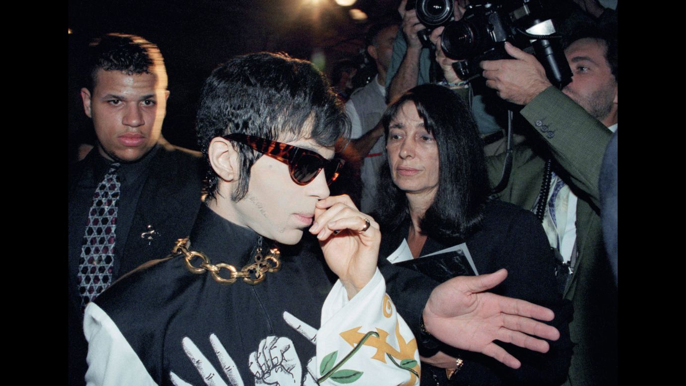 Prince arrives at the Ritz Hotel in Paris in 1994.