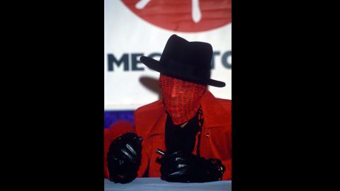 A disguised Prince appears at a Virgin Records in London in 1995.