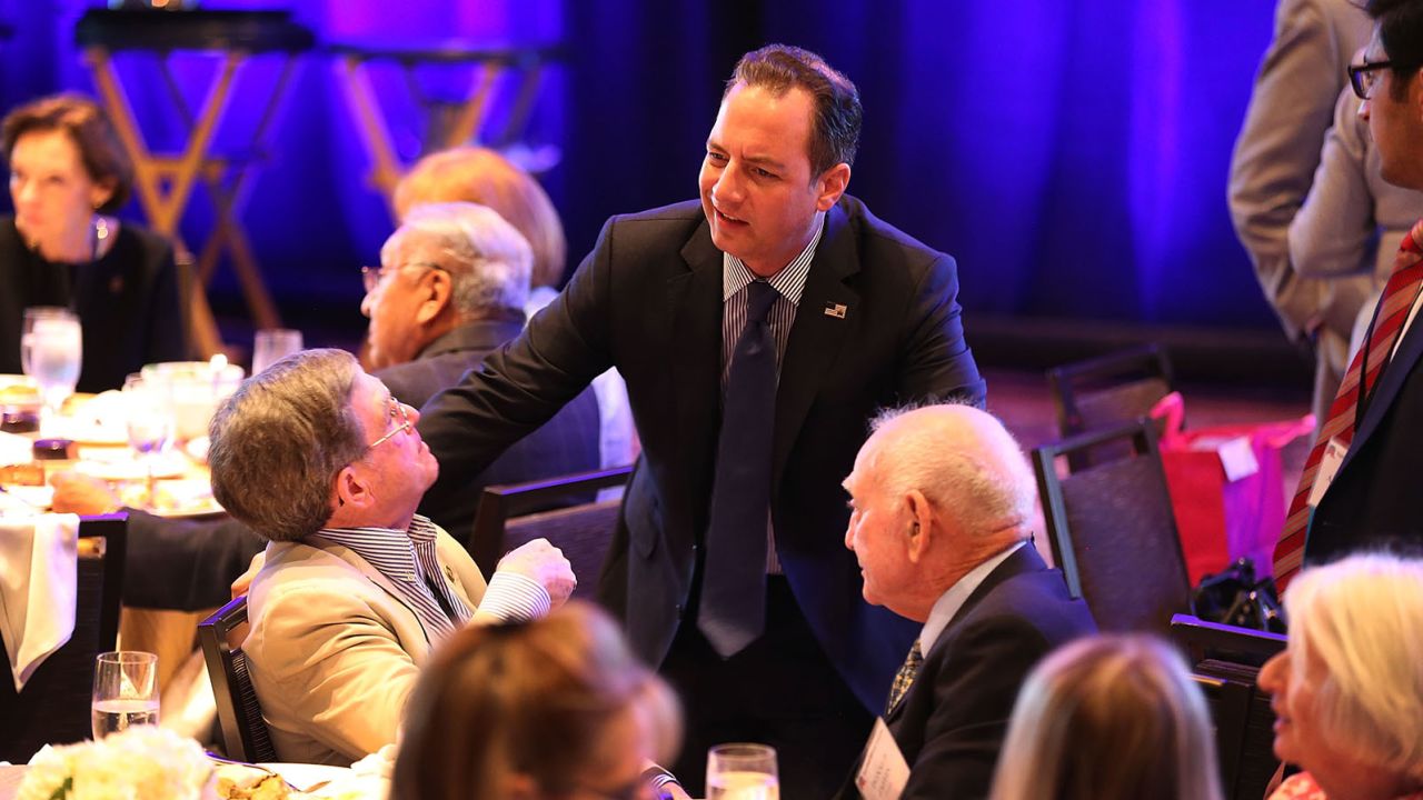 Reince Priebus, the chairman of the Republican National Committee, speaks with people during the Republican National Committee Spring Meeting at the Diplomat Resort on April 21, 2016 in Hollywood, Florida.