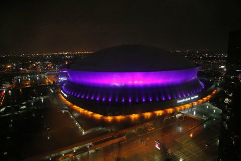 The Mercedes-Benz Superdome in New Orleans is lit up in the color purple to honor the pop legend.