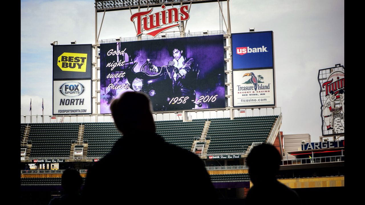 A tribute is displayed on the scoreboard at Target Field in Minneapolis on April 21.