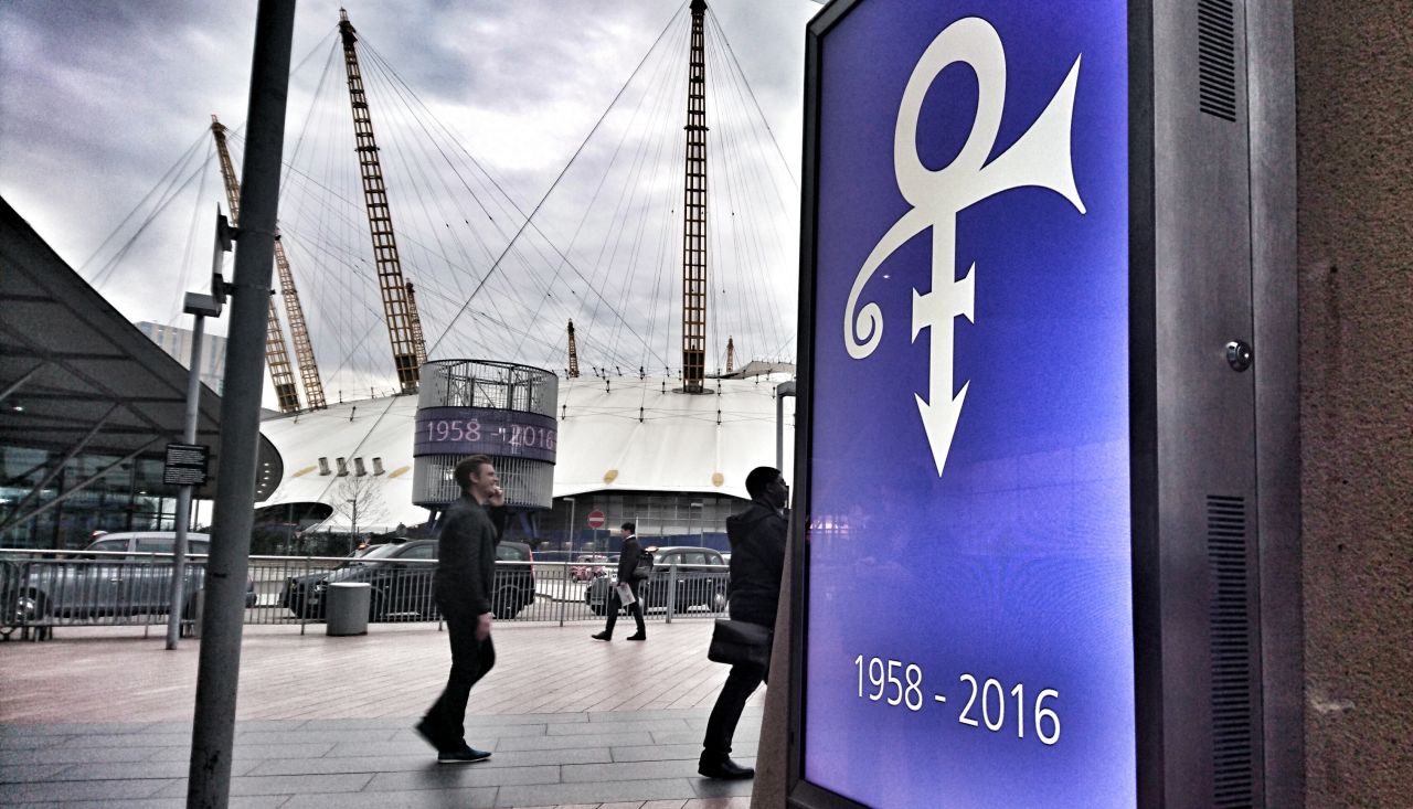 Sign O' the Times: The O2 concert venue in London put tributes to Prince on its screens.