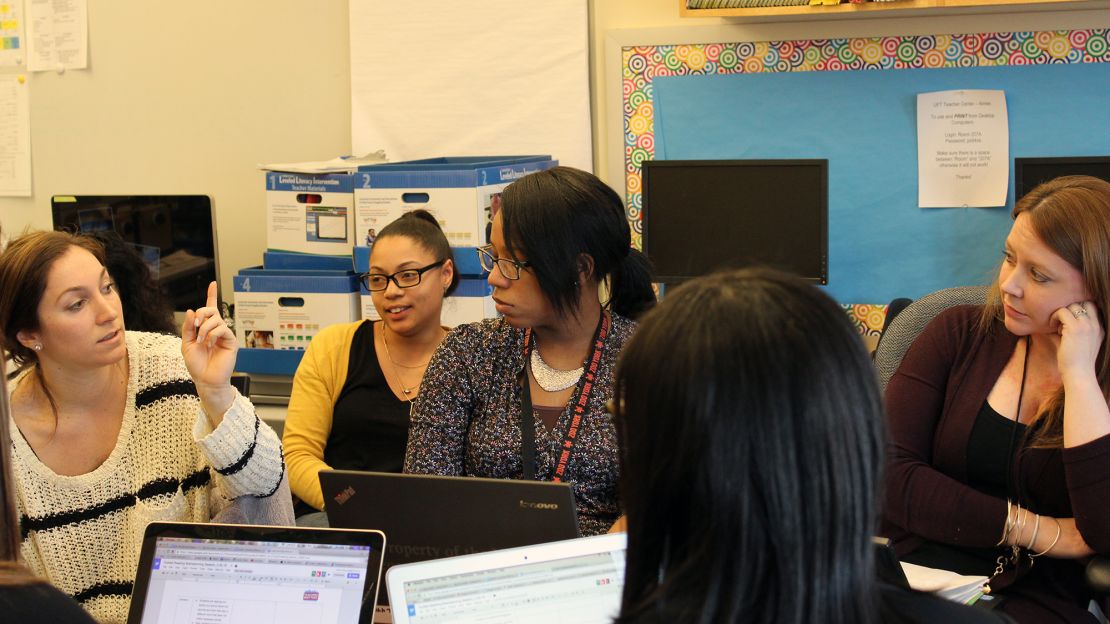 First-grade teachers at P.S. 94 get together regularly to compare reading strategies.