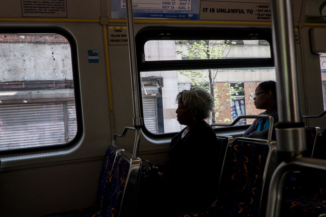 Black residents in West Baltimore are cut off from much of the rest of the city because mass transit is spotty. Here passengers ride light rail. Baltimore's mass transit system isn't controlled by city leaders but by the state.