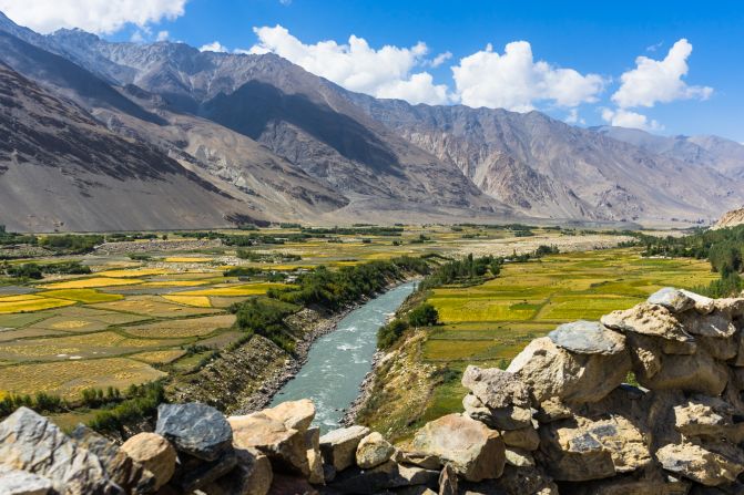 Highlights of the road include the Panj River, which separates Afghanistan (to the left) and Tajikistan (to the right).