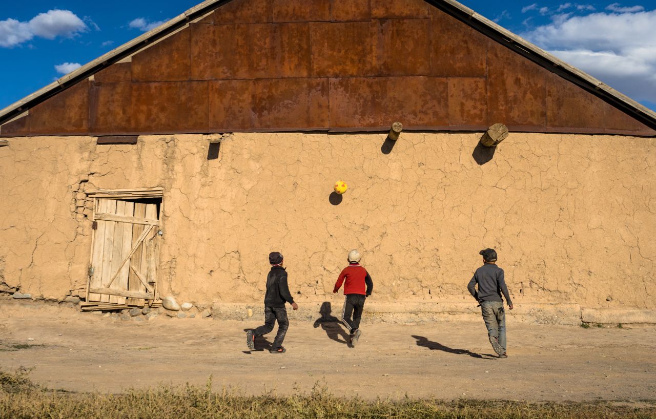 The author shared a game of football with local kids in Sary Moghul, Kyrgyzstan.