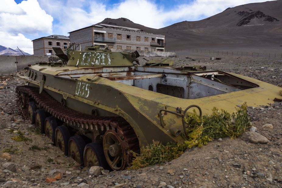 The author encountered this shell of a Soviet tank near Karakul Lake.