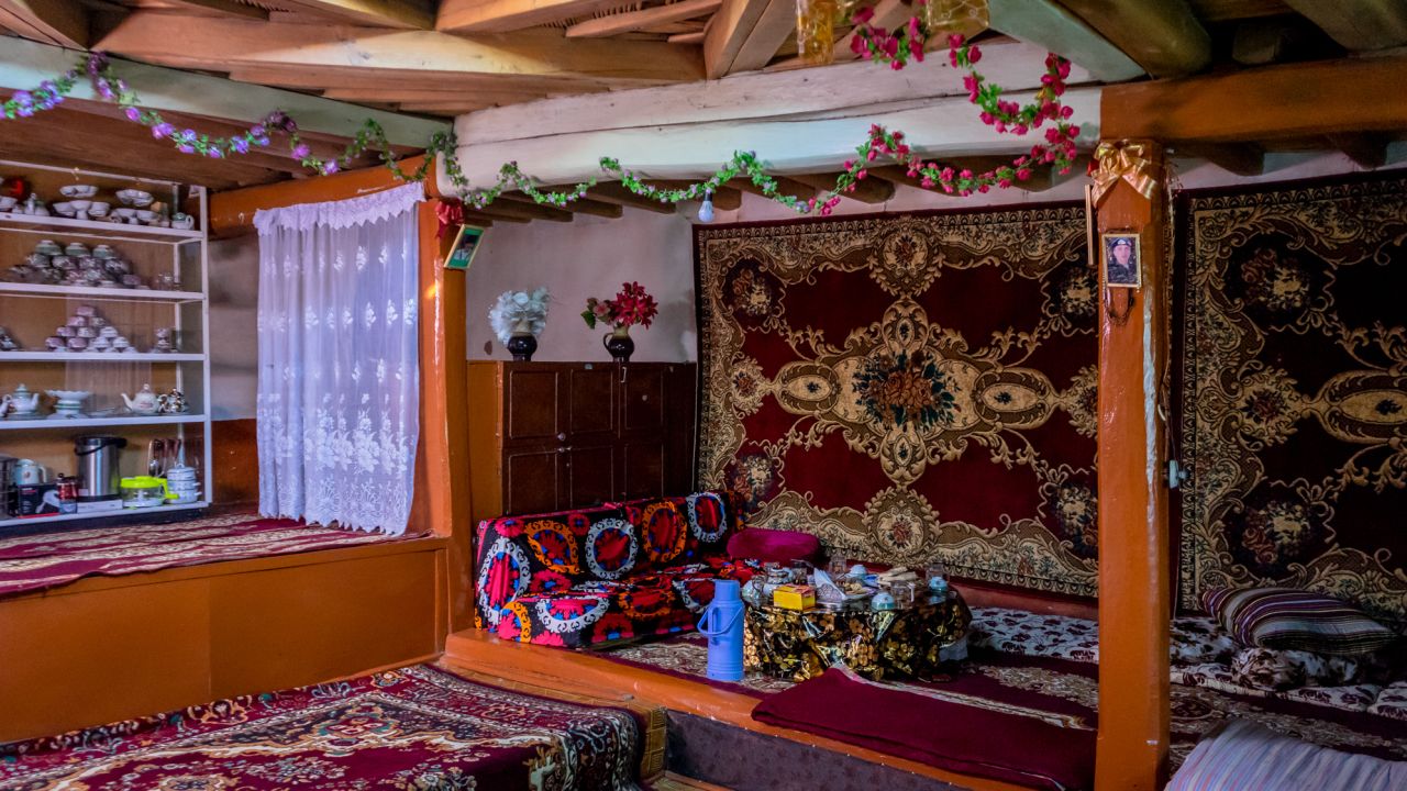 The interior of a traditional Pamiri house.