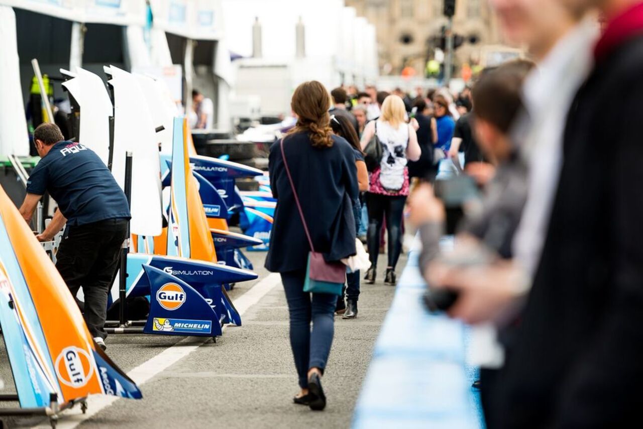 The pit lane was a hive of activity on Friday as teams rushed to prepare the cars -- which have a top speed of 140 mph -- for Saturday's ePrix. 