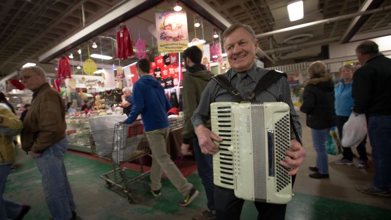 Ahead of Easter weekend, the Broadway Market in East Buffalo is bustling. There are vendors selling all kinds of treats: freshly popped flavored popcorn, Italian pastries, Polish pierogis and colorful Easter eggs. This is where CNN found Tony Krupski, a 73-year-old retired Polish-American, playing the accordion one Tuesday morning. He used to be in a polka band with his siblings and now plays in his free time in places like the market and senior homes. Krupski's biggest concern this election is terrorism, and he is supporting Trump. "It seems like Donald Trump has a better idea of trying to tighten things up so this ISIS thing doesn't hurt people," he said. After supporting Obama in 2008 and 2012, he voted for Sanders in the New York primary last week because he didn't want to change his party registration to Republican and doesn't want Clinton to become the Democratic nominee. 