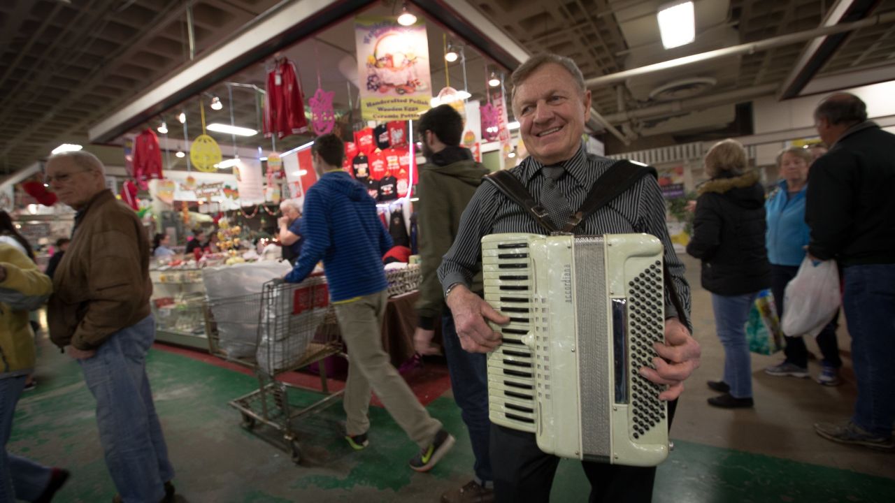Ahead of Easter weekend, the Broadway Market in East Buffalo is bustling. There are vendors selling all kinds of treats: freshly popped flavored popcorn, Italian pastries, Polish pierogis and colorful Easter eggs. This is where CNN found Tony Krupski, a 73-year-old retired Polish-American, playing the accordion one Tuesday morning. He used to be in a polka band with his siblings and now plays in his free time in places like the market and senior homes. Krupski's biggest concern this election is terrorism, and he is supporting Trump. "It seems like Donald Trump has a better idea of trying to tighten things up so this ISIS thing doesn't hurt people," he said. After supporting Obama in 2008 and 2012, he voted for Sanders in the New York primary last week because he didn't want to change his party registration to Republican and doesn't want Clinton to become the Democratic nominee.