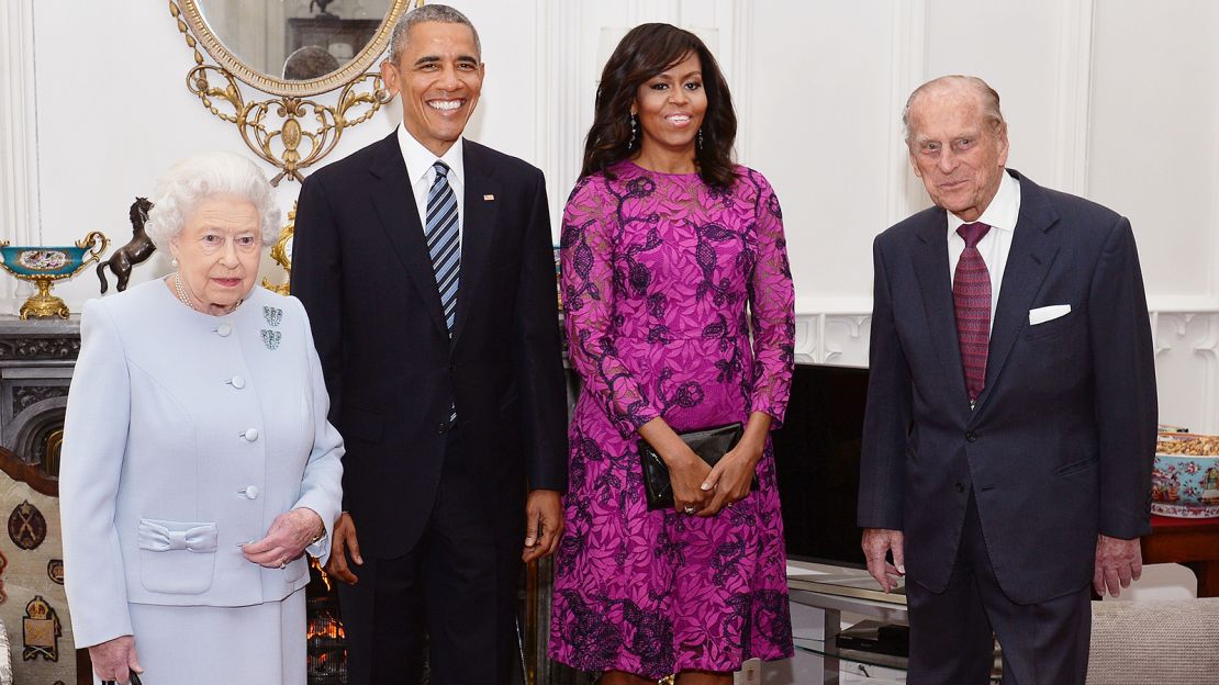 The Queen, US President Barack Obama, First Lady Michelle Obama and Prince Philip pose together at Windsor in 2016. 