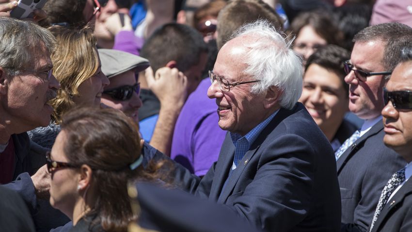 Sen. Bernie Sanders (D-VT) greets supporters following his rally at Roger Williams Park on April 24, 2016 in Providence, Rhode Island.