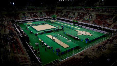 Where London 2012 adopted blue and hot pink as its colours, many Rio events will boast a greener tinge as seen at the artistic gymnastics venue.