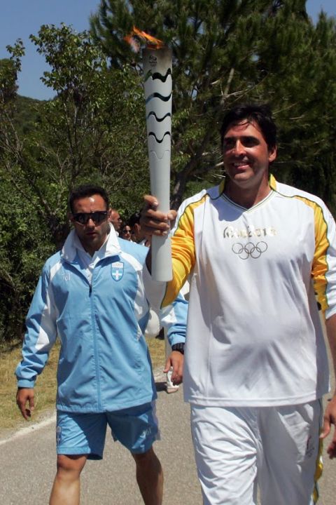 Giovane Gavio, a retired volleyball star, was the first Brazilian to take a leg of this year's Olympic torch relay during a lighting ceremony in Greece this month.