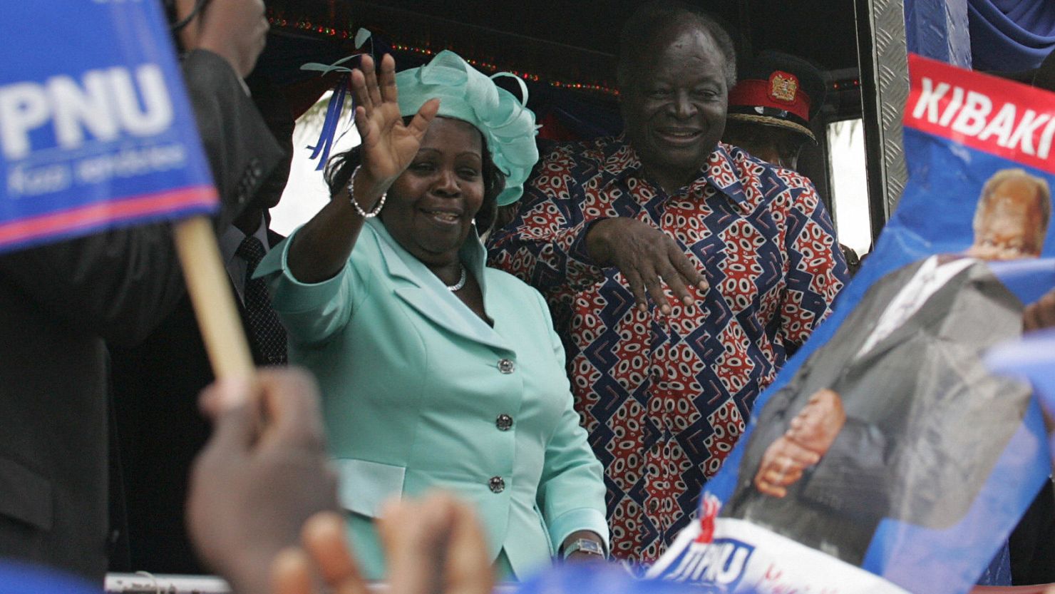 Former Kenyan first lady Lucy Kibaki with her husband, Mwai Kibaki, in Nairobi in 2007.