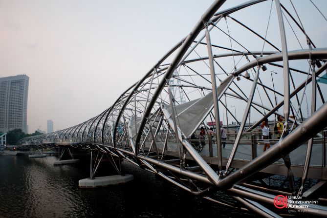 When it opened in 2010, Singapore's Helix Bridge was the first to incorporate the shape of a double-helix. The structure is meant to symbolize life, renewal and growth, and sits near Moshe Safdie's <a href="index.php?page=&url=http%3A%2F%2Fedition.cnn.com%2F2015%2F04%2F20%2Ftravel%2Fmoshe-safdie-interview-destination-singapore%2F">$5.7 billion Marina Bay Sands casino</a>. 