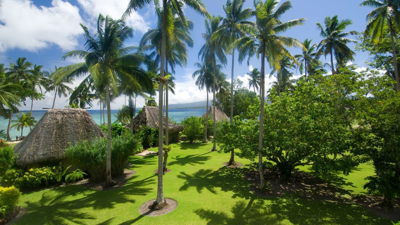 Qamea guests can stay in a collection of luxury thatched Fijian bures, or huts, with private swimming pools and Jacuzzis, set among coconut palms.