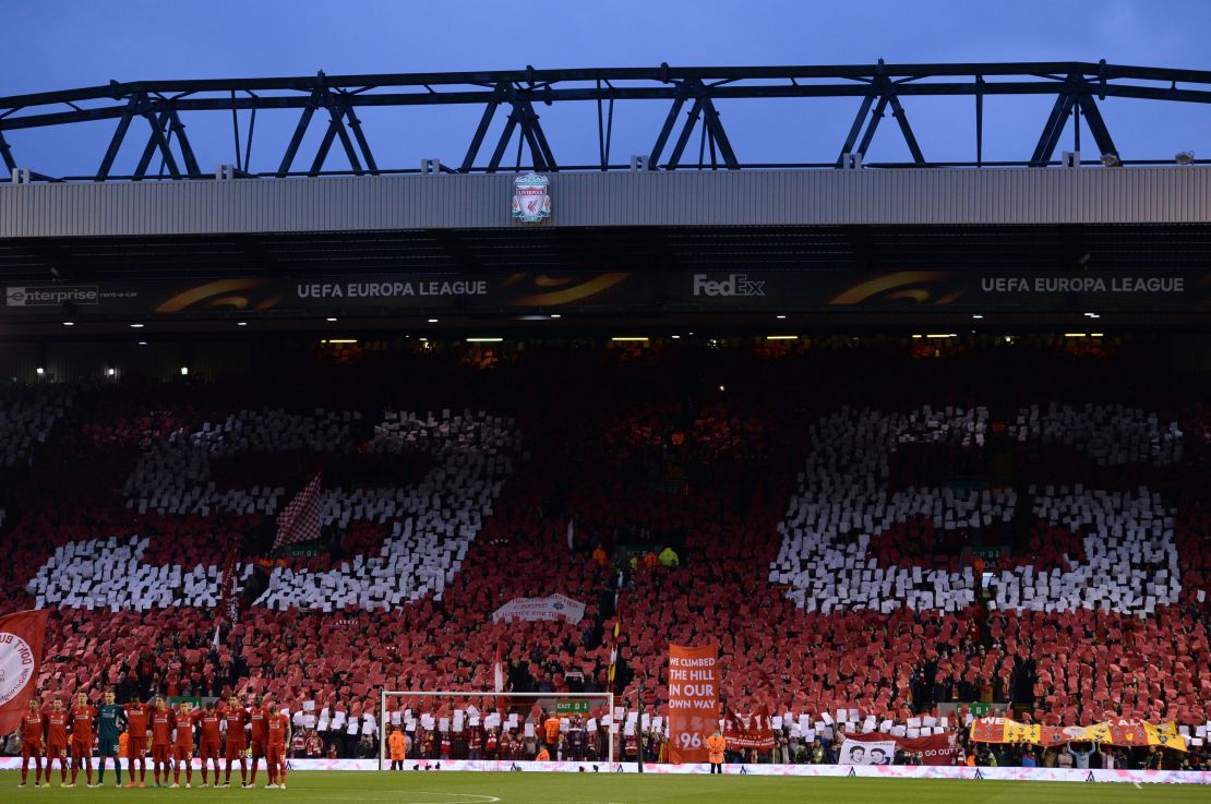 Liverpool fans pay homage to those lost in the Hillsborough disaster in 2016.