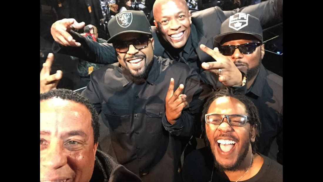 Rapper Kendrick Lamar, bottom right, <a href="https://www.instagram.com/p/BD9oH0VTOiT/" target="_blank" target="_blank">inducted N.W.A. into the Rock and Roll Hall of Fame</a> on Friday, April 8. Around Lamar, from left, are DJ Yella, Ice Cube, Dr. Dre and MC Ren. 