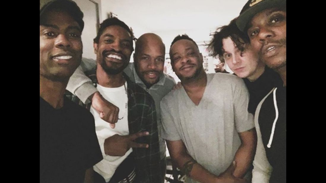 A star-studded group takes a selfie on Thursday, April 7. From left are comedian Chris Rock, rapper Andre 3000, DJ D-Nice, musician Jarobi White, musician Jack White and comedian Dave Chappelle. "Hard at work on the new Andre 3000 album," <a href="https://www.instagram.com/p/BD6xtMxim9g/" target="_blank" target="_blank">Rock joked (we think) on Instagram.</a>