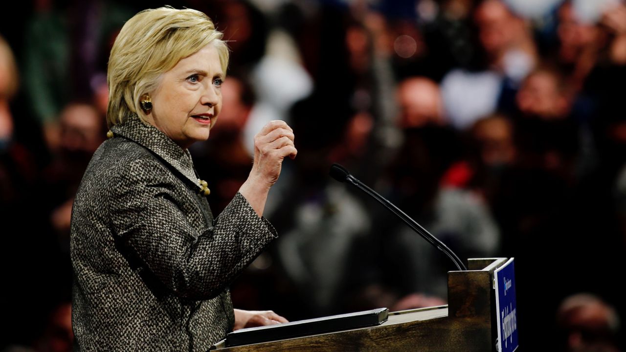 Democratic presidential candidate Hillary Clinton addresses supporters during a primary night event on April 26 in Philadelphia after winning the Pennsylvania state primary.