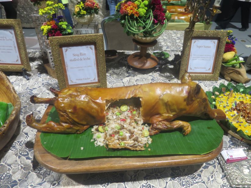 The humble pig on a spit was taken to new heights at Madrid Fusion Manila by "Lechon Diva" Dedet de la Fuente. Her versions include truffle rice and a decadent paella of chorizo and crab fat, known locally as aligue.